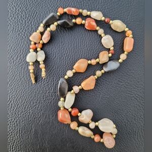 Multicolor Agate Stone Necklace With Old Barrel Clasp - Vintage, Estate - 24"